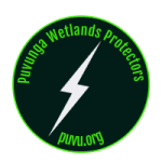 lightening bolt logo says puvunga wetlands protectors puvu.org